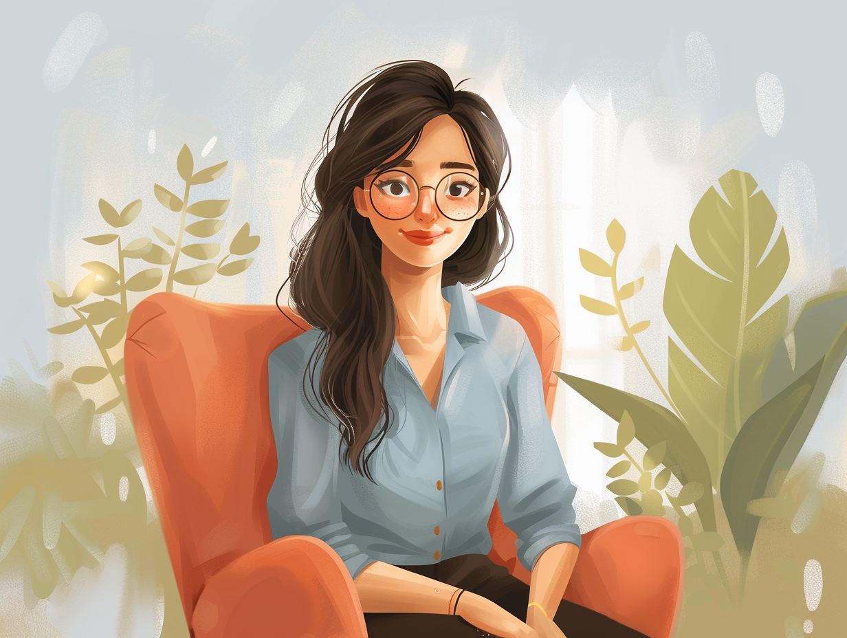 Zeichnerische Illustration des Avatars eines zufriedenen PSICOLORIA-Kunden, der über seine Erfahrungen berichtet.